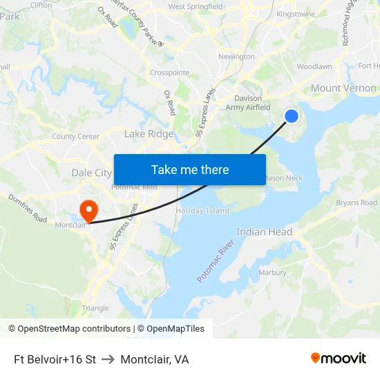 Ft Belvoir+16 St to Montclair, VA map