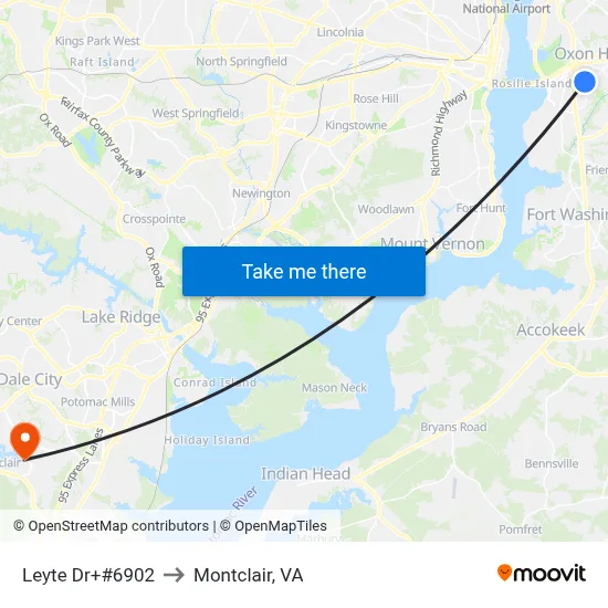 Leyte Dr+#6902 to Montclair, VA map