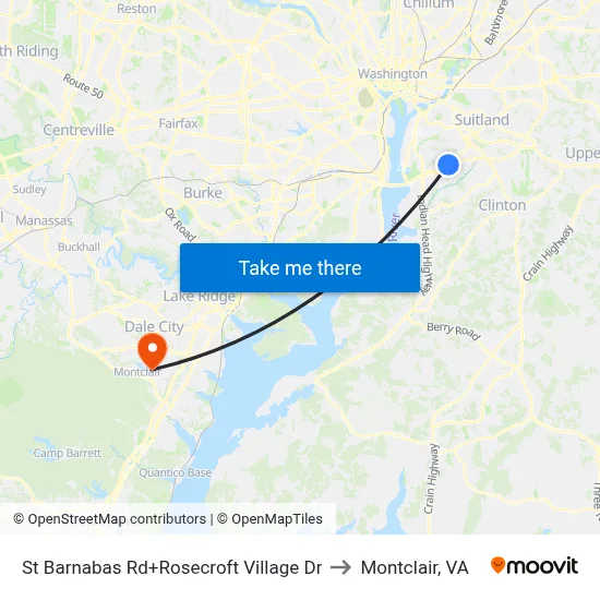 St Barnabas Rd+Rosecroft Village Dr to Montclair, VA map