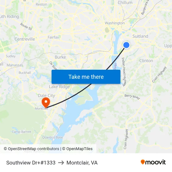 Southview Dr+#1333 to Montclair, VA map