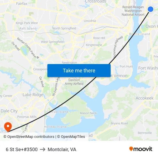 6 St Se+#3500 to Montclair, VA map