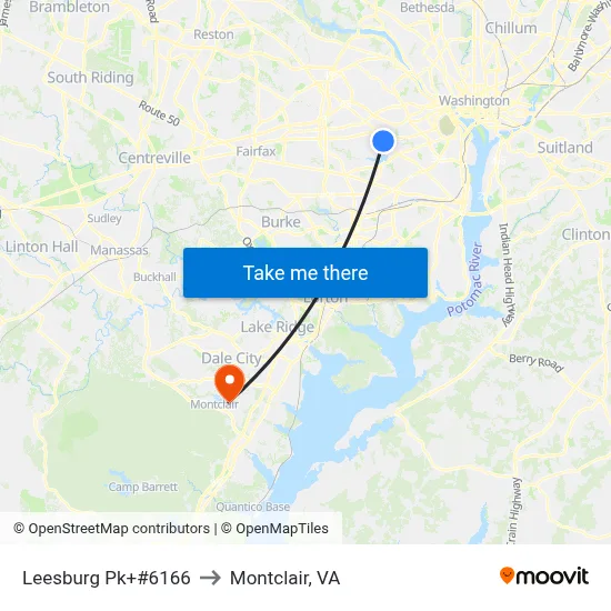 Leesburg Pk+#6166 to Montclair, VA map