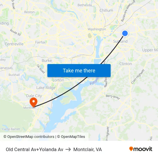 Old Central Av+Yolanda Av to Montclair, VA map