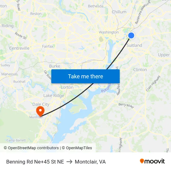 Benning Rd Ne+45 St NE to Montclair, VA map