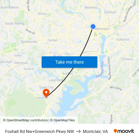 Foxhall Rd Nw+Greenwich Pkwy NW to Montclair, VA map