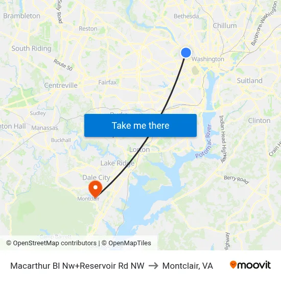 Macarthur Bl Nw+Reservoir Rd NW to Montclair, VA map