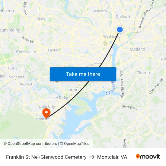 Franklin St Ne+Glenwood Cemetery to Montclair, VA map