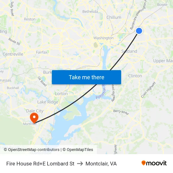 Fire House Rd+E Lombard St to Montclair, VA map