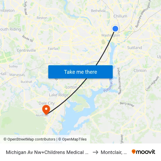 Michigan Av Nw+Childrens Medical Ctr to Montclair, VA map