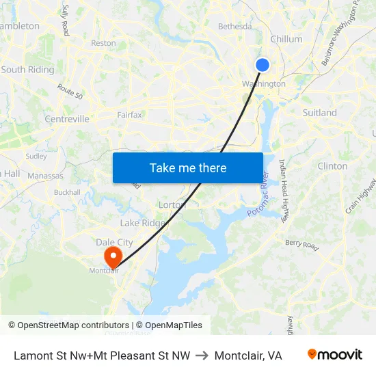 Lamont St Nw+Mt Pleasant St NW to Montclair, VA map