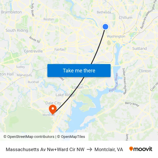 Massachusetts Av Nw+Ward Cir NW to Montclair, VA map