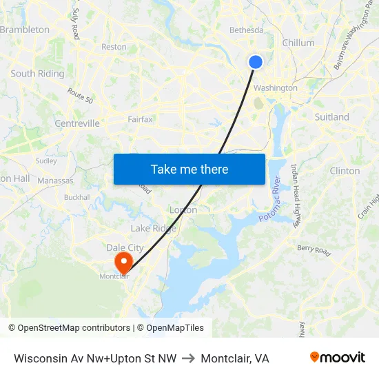 Wisconsin Av Nw+Upton St NW to Montclair, VA map