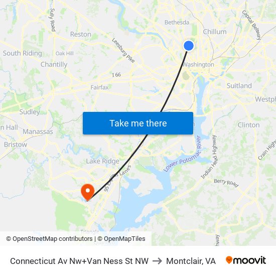 Connecticut Av Nw+Van Ness St NW to Montclair, VA map