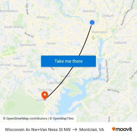 Wisconsin Av Nw+Van Ness St NW to Montclair, VA map