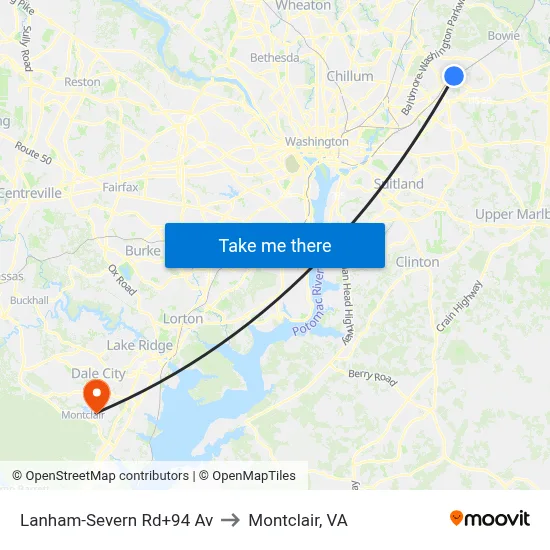 Lanham-Severn Rd+94 Av to Montclair, VA map
