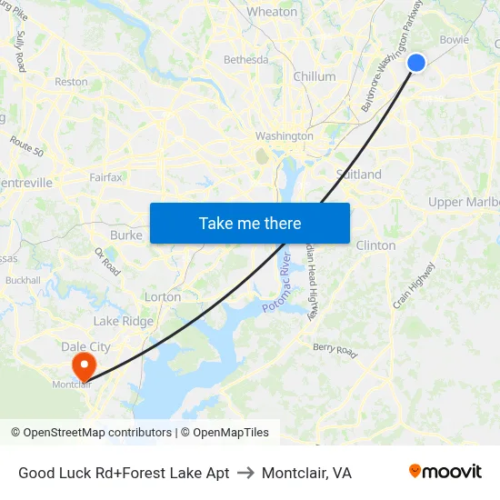 Good Luck Rd+Forest Lake Apt to Montclair, VA map