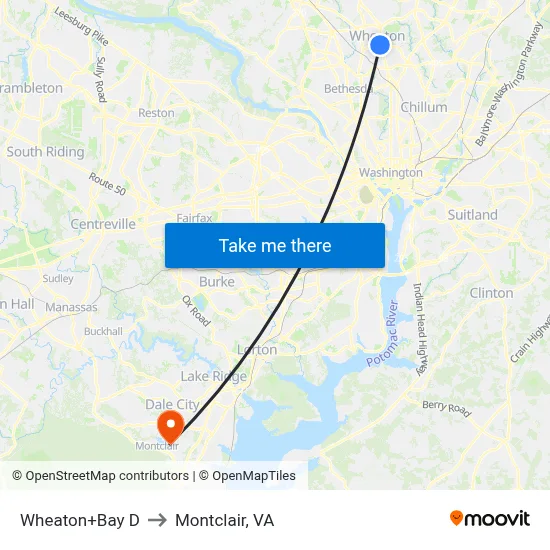 Wheaton+Bay D to Montclair, VA map