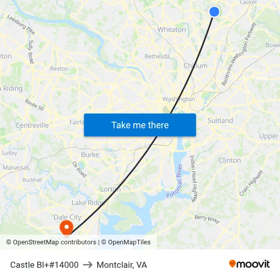 Castle Bl+#14000 to Montclair, VA map