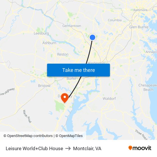 Leisure World+Club House to Montclair, VA map