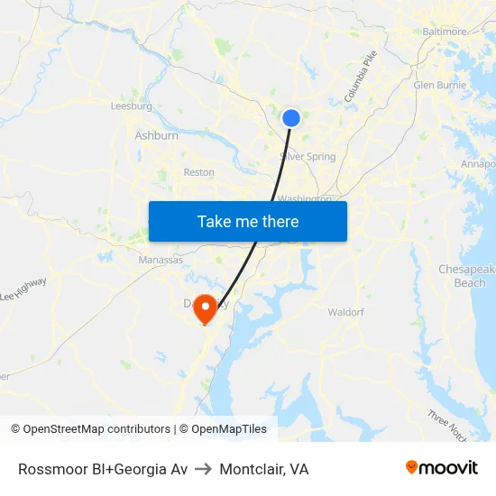 Rossmoor Bl+Georgia Av to Montclair, VA map
