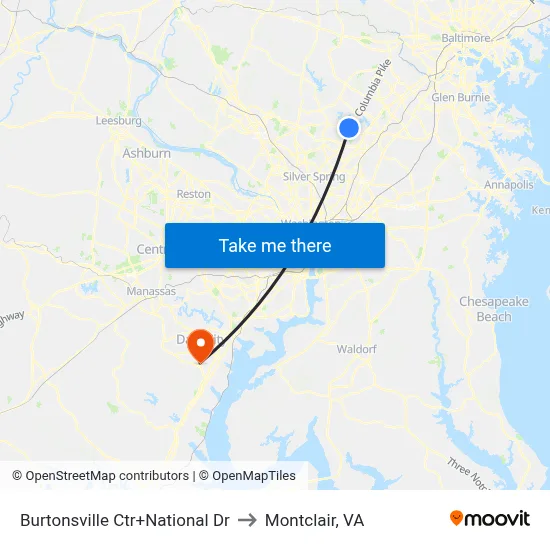 Burtonsville Ctr+National Dr to Montclair, VA map
