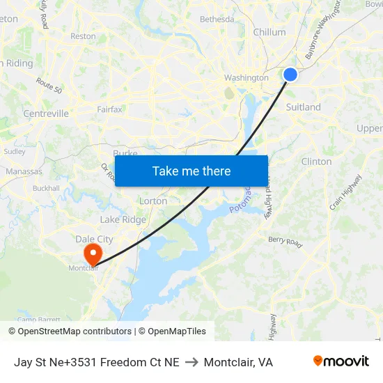 Jay St Ne+3531 Freedom Ct NE to Montclair, VA map