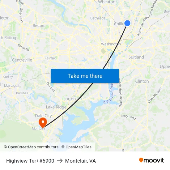 Highview Ter+#6900 to Montclair, VA map