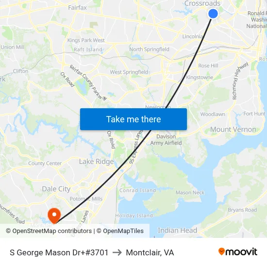 S George Mason Dr+#3701 to Montclair, VA map