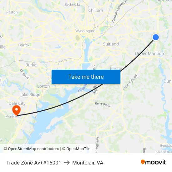 Trade Zone Av+#16001 to Montclair, VA map