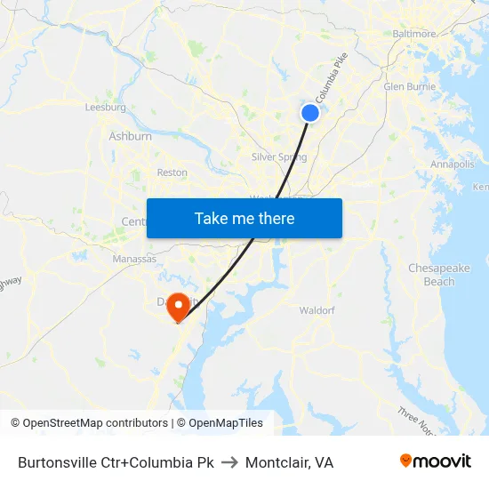 Burtonsville Ctr+Columbia Pk to Montclair, VA map