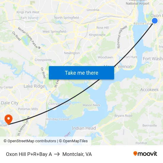 Oxon Hill P+R+Bay A to Montclair, VA map