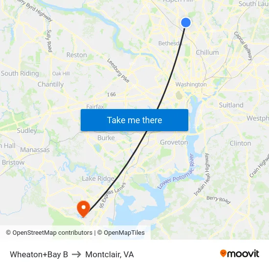 Wheaton+Bay B to Montclair, VA map