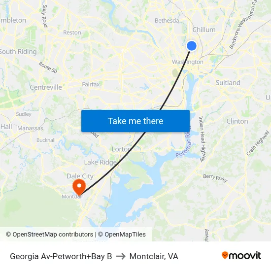 Georgia Av-Petworth+Bay B to Montclair, VA map