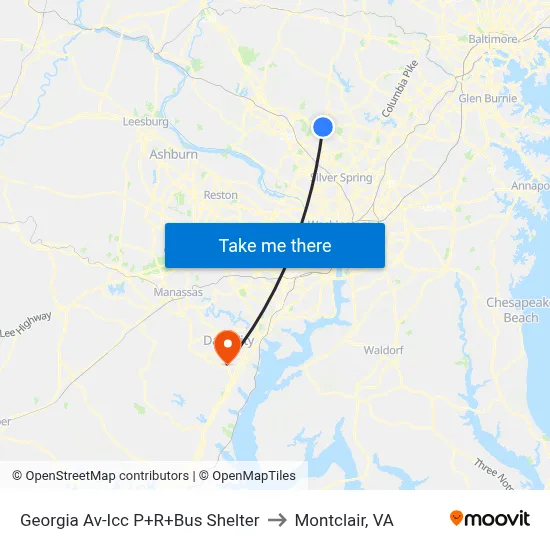 Georgia Av-Icc P+R+Bus Shelter to Montclair, VA map