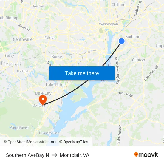 Southern Av+Bay N to Montclair, VA map