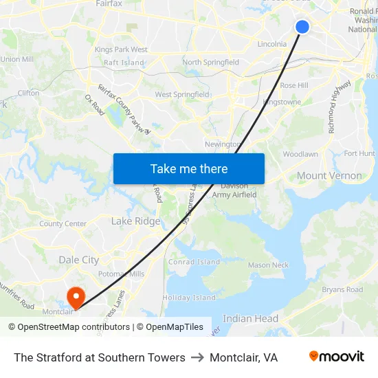 The Stratford at Southern Towers to Montclair, VA map