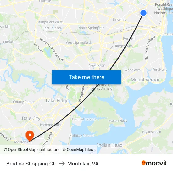 Bradlee Shopping Ctr to Montclair, VA map