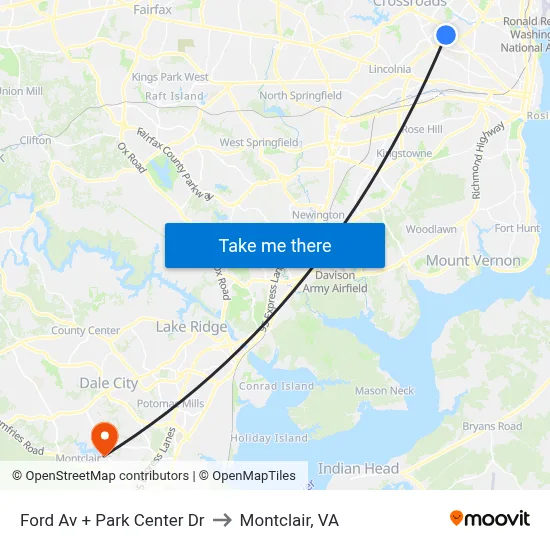 Ford Av + Park Center Dr to Montclair, VA map