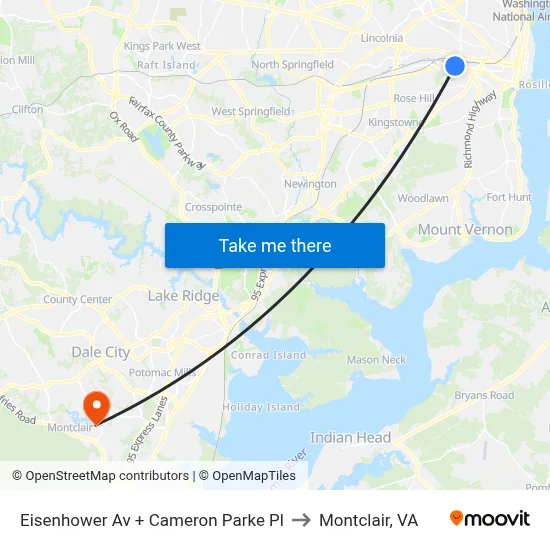Eisenhower Av + Cameron Parke Pl to Montclair, VA map