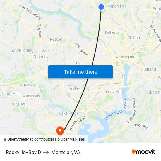 Rockville+Bay D to Montclair, VA map