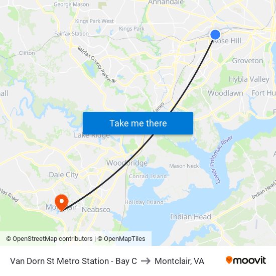 Van Dorn St Metro Station - Bay C to Montclair, VA map