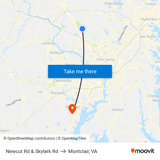 Newcut Rd & Skylark Rd to Montclair, VA map