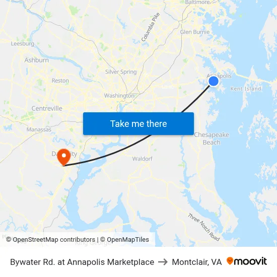Bywater Rd. at Annapolis Marketplace to Montclair, VA map