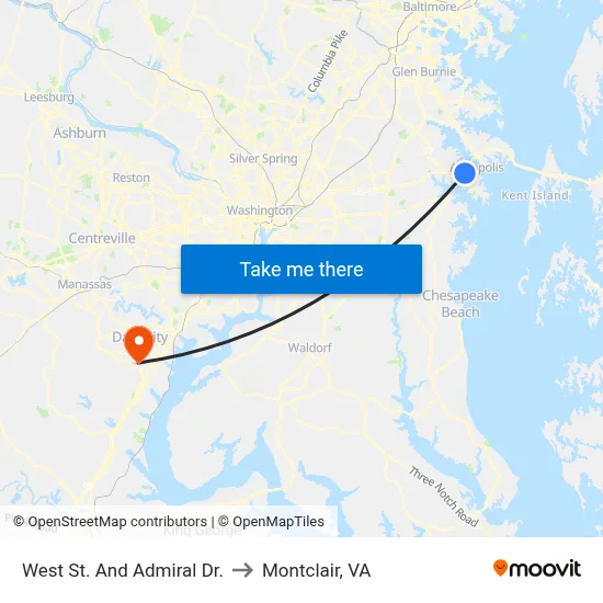 West St. And Admiral Dr. to Montclair, VA map