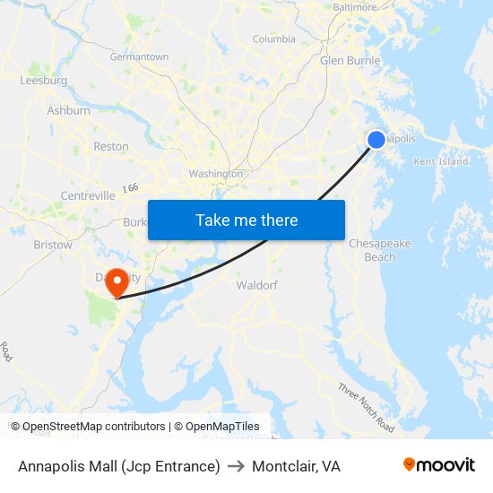 Annapolis Mall (Jcp Entrance) to Montclair, VA map