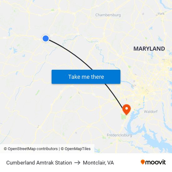 Cumberland Amtrak Station to Montclair, VA map