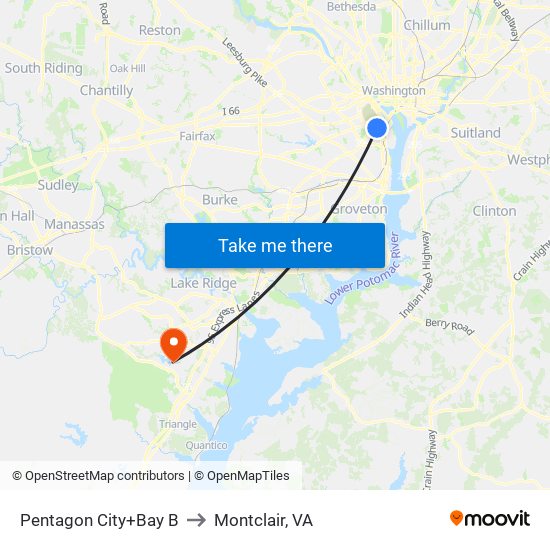 Pentagon City+Bay B to Montclair, VA map