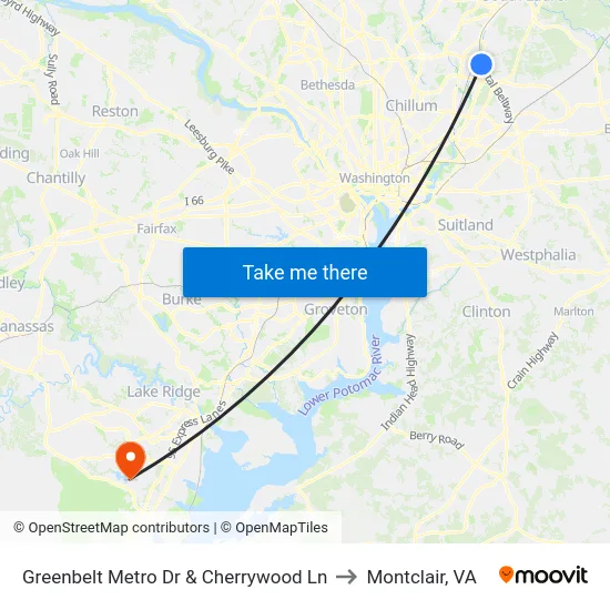 Greenbelt Metro Dr & Cherrywood Ln to Montclair, VA map