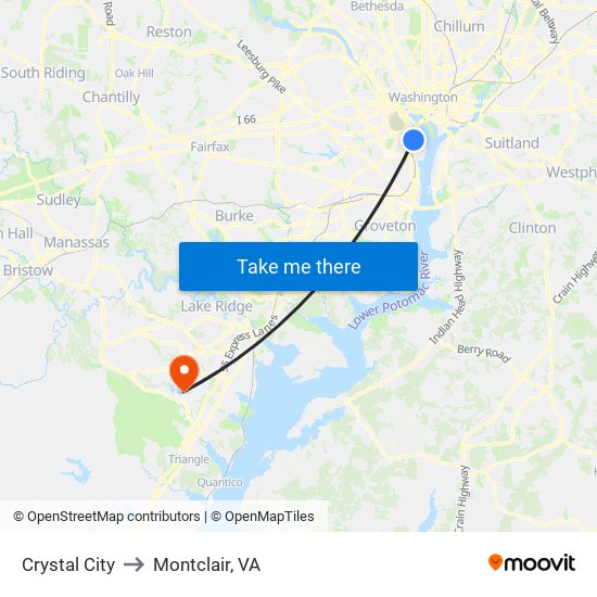 Crystal City to Montclair, VA map