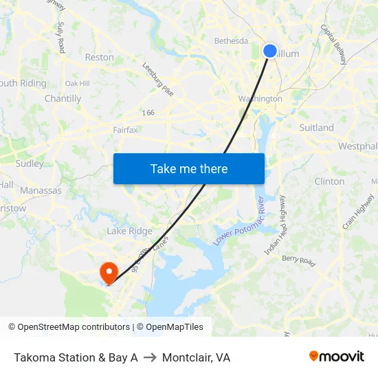 Takoma Station & Bay A to Montclair, VA map